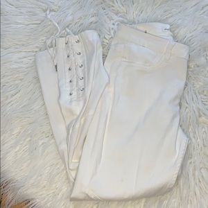 White lace up h&m jeans
